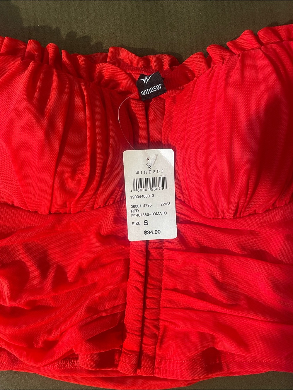 Windsor Red Off-Shoulder Ruched Crop Top - Picture 2 of 3